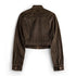Brown denim jacket on a white background